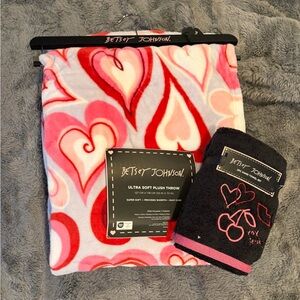 Betsey Johnson Pink and Black Heart Plush Set